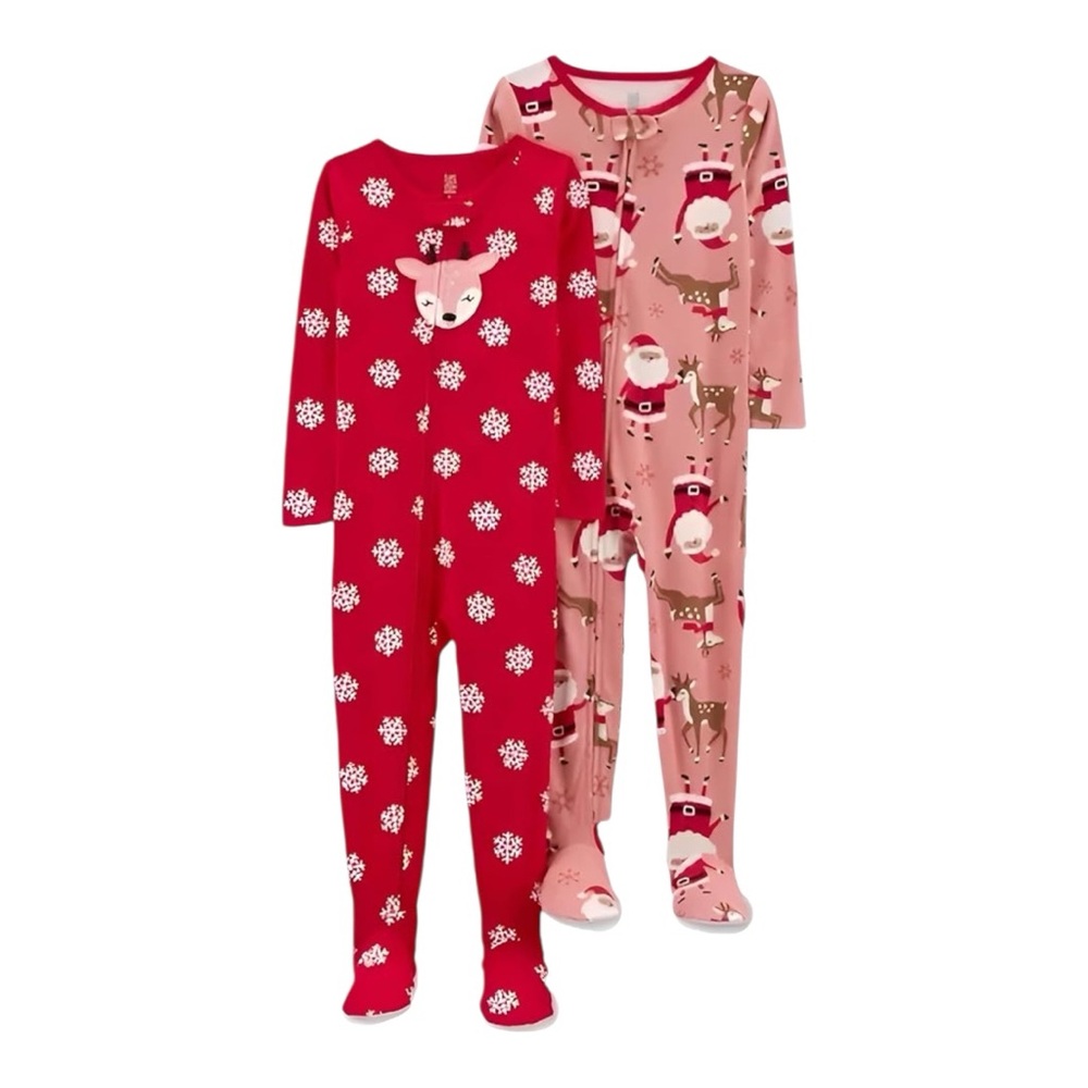 Carter's Red and Pink Pajama Set with Festive Reindeer and Santa Design 2T